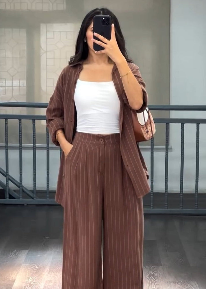 TwillEase – Brown Cotton Striped Co-ord Set