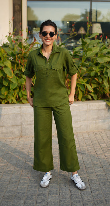 Masala Chai Cotton Co-Ord Set in Green