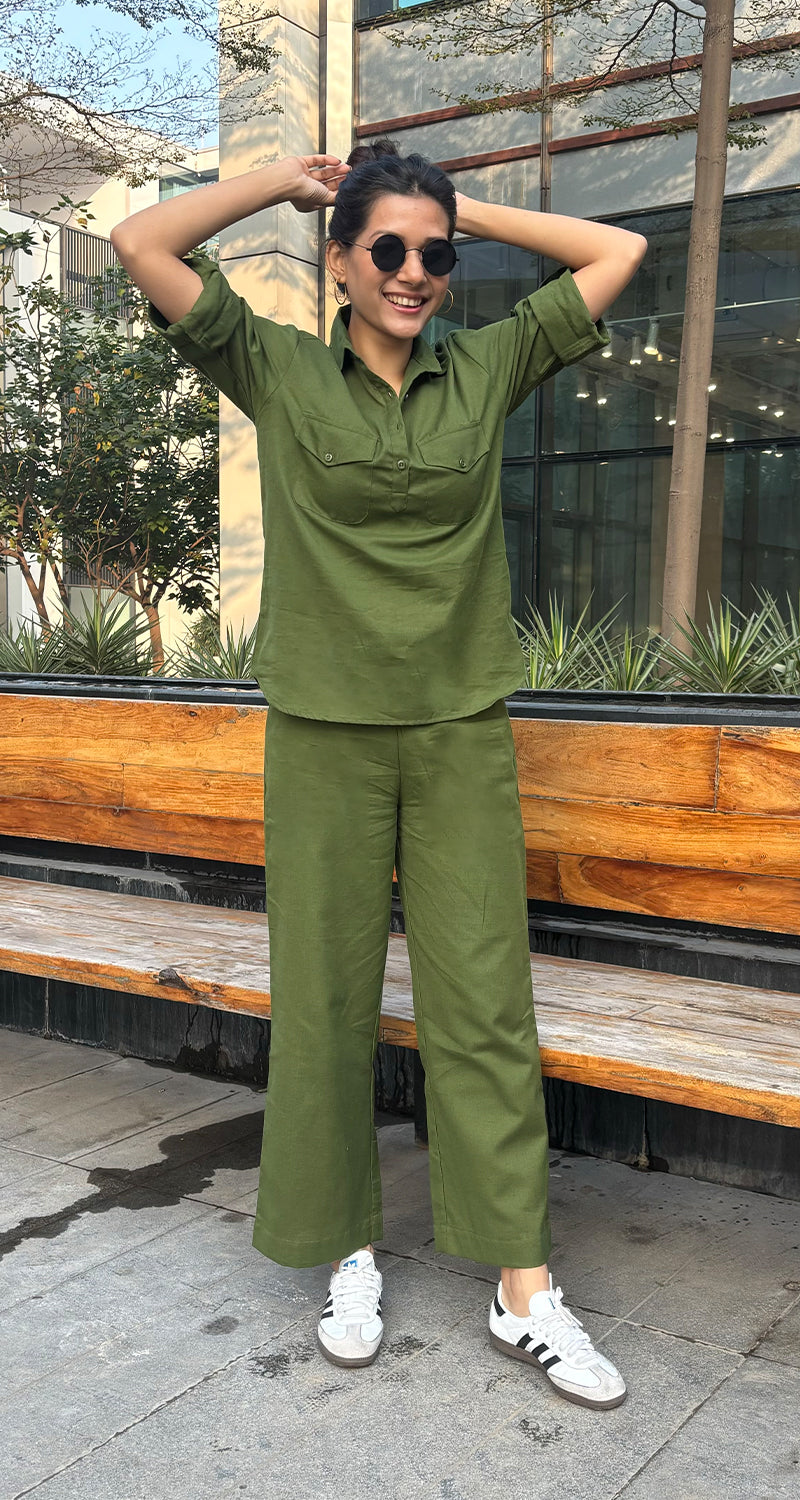 Masala Chai Cotton Co-Ord Set in Green