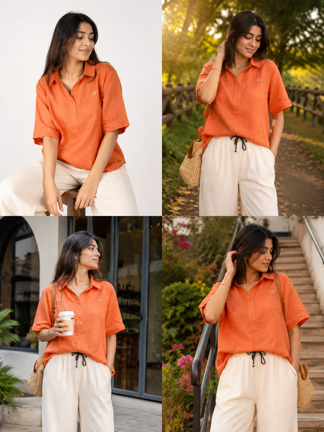 orange pure linen outfit Set