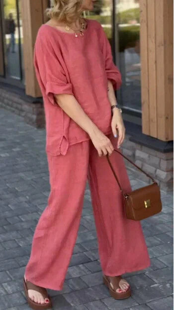 WOMEN PLAIN CROP TOP & TROUSERS CO-ORDER SET