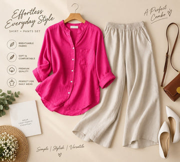 Pure Premium Cotton Shirt & Relaxed Fit Pants Co-ord Set