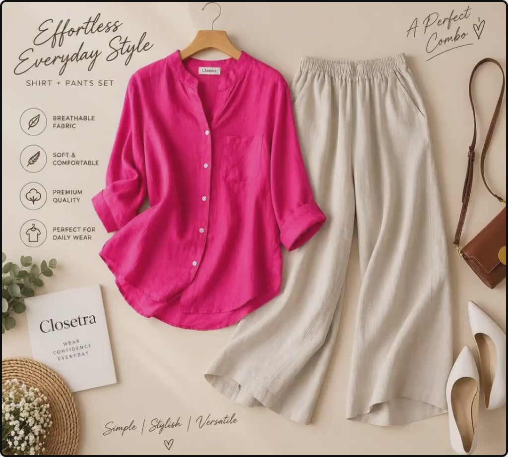 Pure Premium Cotton Shirt & Relaxed Fit Pants Co-ord Set
